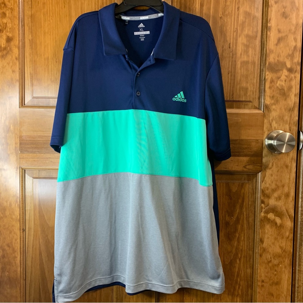 Adidas Men’s XL Golf Colorblock Polo Shirt - Navy/Teal/Grey